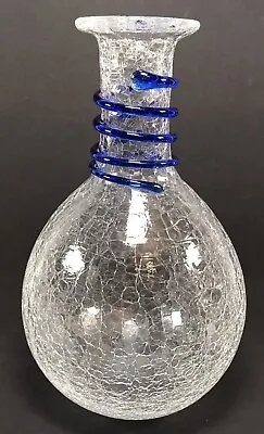Buy Beautiful Hand Blown Blenko  Crackle Glass Clear Vase Blue Glass String Neck 11  • 32.13£