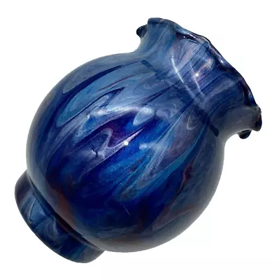 Buy VTG Multi Color Flow Drip Glazed Art Glass Rose Bowl Vase Blue Ruffled Edge 5.5  • 16.08£