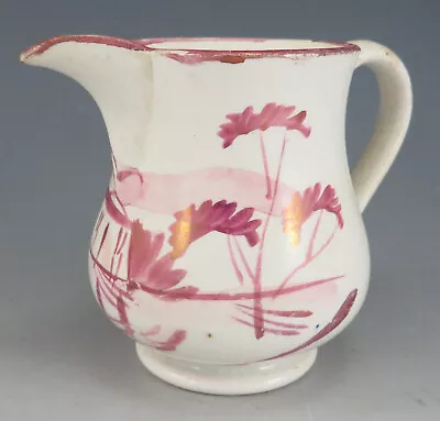 Buy Antique Pottery Pearlware Pink Lustre Hand Painted Cottage Jug 1820 • 29£