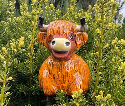 Buy Ceramic Garden Ornament Decor Sculpture Animal Highland Cow 22cm Handmade Midene • 61.63£