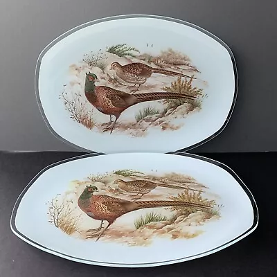 Buy 2 Vintage Chance Pilkington Large Oval Glass Plates With Pheasant Scene 33.5 L • 7.50£
