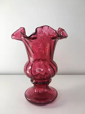 Buy Vintage Fenton Glass Cranberry Ruffled Crimped Optic Vase 6.5  BEAUTIFUL • 22.14£