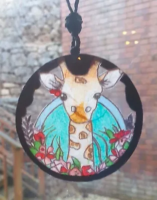 Buy Stained Glass Effect Sun Catcher, Giraffe, 7'' Circle, 9'' From Top-bottom. • 3.65£