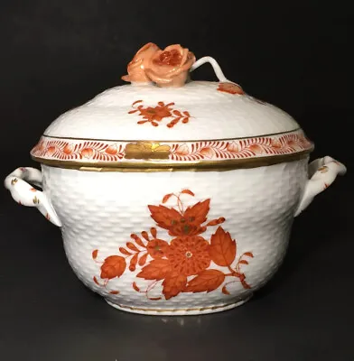 Buy Herend Hungary 6012 China Bouquet RUST Rose Lidded Sugar Bowl W Handles Vintage • 315.33£