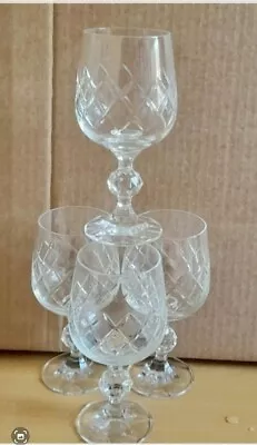 Buy Crystal Cut Criss-Cross, Wine Glasses, Set Of 4 Diamond Bulb On Stem, Excel Cond • 11.99£