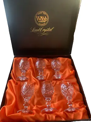 Buy Vintage Lead Crystal Webb Continental 6 Sherry Liqueur Glasses In Box UNUSED!! • 29.99£