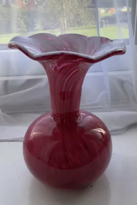Buy Vintage Mtarfa Art Glass Vase - Cranberry And White Mottled - Signed • 8£