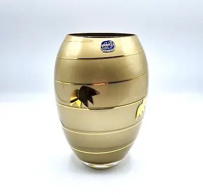Buy Bohemia Glass Vase Gold Leaf Vase Czech Republic Mid Century Glass • 58.95£