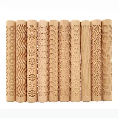 Buy Pottery Clay Wood Texture Rolling Pin Embossed Rod Mud Ceramic Sculpture Stick • 5.27£