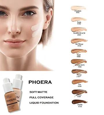 Buy PHOERA® Foundation Concealer Full Coverage Makeup Matte Brighten Long Lasting UK • 7.49£