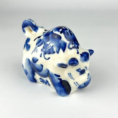 Buy Bull Figurine Small Vintage Of Ceramic Handmade GZHEL Style Animal Russia Decor • 123.14£