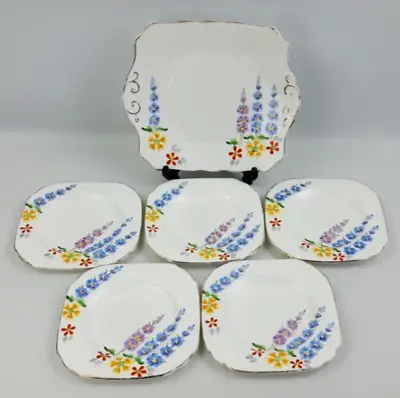 Buy Tuscan Plant Hand Painted 6 Piece Tea Plate Serving Set - Square Floral Vintage • 24£