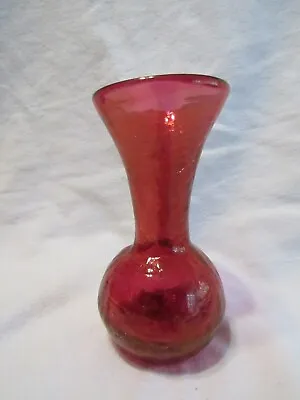 Buy Vintage Hand Blown Ruby Red Crackle Glass Vase 5  Tall  • 7.08£