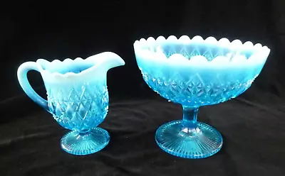Buy Antique Davidson BLUE PEARLINE Glass  Sugar Bowl And Cream Jug. VGC. Rd217752 • 29.50£