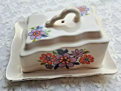 Buy Vintage - Floral China Cheese / Butter Dish & Saucer - Romanian Flowers • 16£