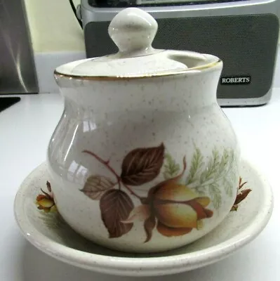 Buy Vintage Kernewek Cornish Stoneware  Autumn Rose  Design Preserve Jar And Saucer. • 5.99£