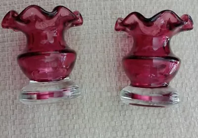 Buy 2x Vintage Set Of Webb Victorian Style Cranberry Glass Miniature Vases  • 12.99£