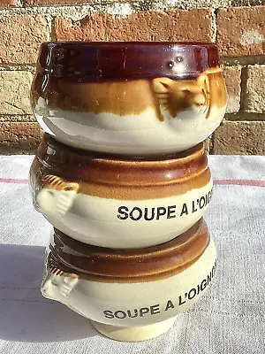 Buy 3 Vintage French Soupe A L'Oignon Cat Face Handles Brown Bowls • 20£