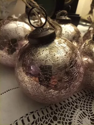 Buy 6 Rose Crackle Glass Large Christmas Tree Baubles. • 12£