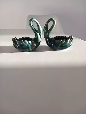 Buy Canadian Blue Mountain Pottery Pair Green Swans • 16£