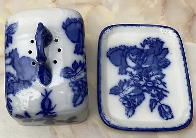 Buy Vintage Victoria Ware Flow Blue, Ironstone Blue And White Cheese Dish Lid • 7£