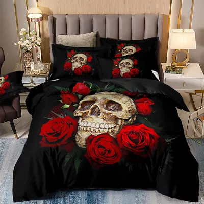 Buy Floral Skull Gothic Duvet Cover Set Single Double King Size Bedding Pillow Cases • 21.98£