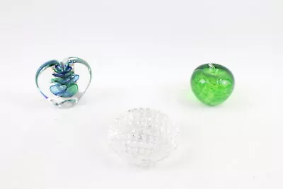 Buy Glass Wedgwood Crystal Apple Polish Blown Ornament Paperweight X 3 • 0.99£