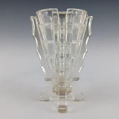 Buy Bagley #3007 Art Deco 4.25  Vintage Clear Glass 'Bamboo' Vase • 20£