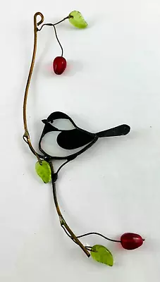 Buy Chickadee Art Glass Bird Window Hanging Suncatcher Leaves Berries • 18.97£