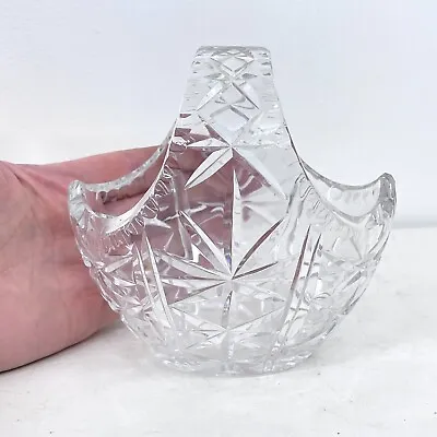 Buy Vintage Crystal Basket Bowl - Elegant Glassware Collectible, Decor Centerpiece • 19.99£