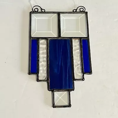 Buy Stained Glass Suncatcher Leaded Crystal Bevels Blue 7x5 Hanging Art Handmade • 21.05£