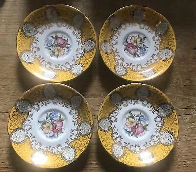 Buy Paragon Fine Bone China, “China Potters”, 4 Saucers, Yellow Gold Floral Design • 20£