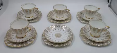 Buy Vintage Denry Crown Ware Bone China Gold Floral Trios, Cups, Saucers & Plates • 9.99£