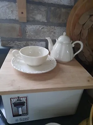 Buy Tea For One, Porcelain Minature Teapot, Teacup And Saucer, Cream Ware • 3.50£