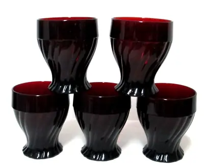Buy Anchor Hocking Vintage Ruby Red Swirl Drinking Glass Tumbler Set 5 Hold 10 Ounce • 33.62£