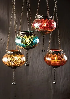 Buy Small Hanging Crackle Glass Moroccan Style Tealight Lantern Holder • 14.99£