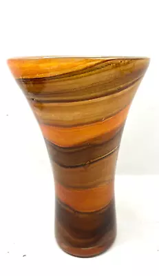 Buy Vintage  Beautiful Heavy Hand Blown Art Glass Brown, Orange, Tan Swirled Vase • 21.82£