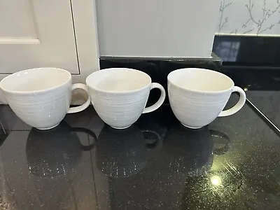 Buy 3 X White Textured DENBY Large Mugs Ripple Ridged Cups Coffee Tea Matching Set • 22.99£