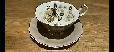 Buy RARE QUEEN ANNE CUP & SAUCER Brown Floral ROSES GOLD GILDING Bone China Antique • 10£
