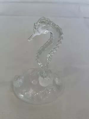 Buy Vintage Lalique Style Glass Sea Horse Ornament Clear Top Frosted Base • 5£