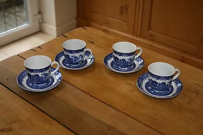 Buy 4 Vintage Wood & Sons Made In England Blue Willow Pattern Tea / Coffee Cups • 12£