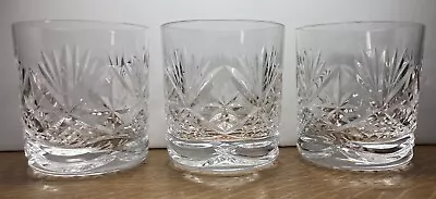 Buy A Set Of 3 Royal Doulton Rochelle Cut Old Fashioned Whisky Crystal Glasses • 29.99£