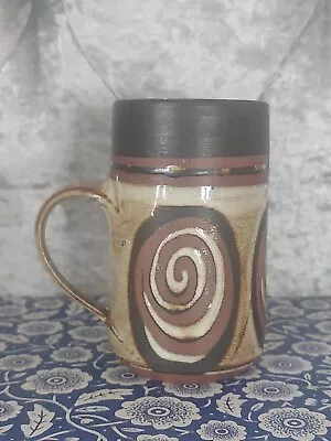 Buy Vintage Briglin Studio Pottery Tall Mug In Brown Swirl Pattern • 8£