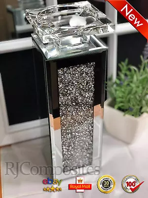 Buy Crushed Diamond Crystal Candle Holder Tealight Holder Clear Silver Mirror Glass • 18.89£