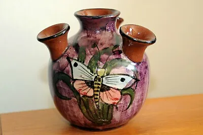 Buy Longpark Torquay Pottery Three Funnelled Mauve Decorated Butterfly Vase Restored • 5£