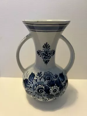Buy Delft Holland Hand Painted Double Handle Bud Vase Flower Pottery White Blue  • 9£