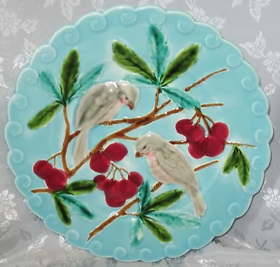Buy  Antique French Majolica Sarreguemines Plate With Birds And Cherries • 120.37£
