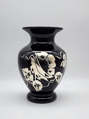 Buy Vintage Fenton Artist Signed D. Gessel Black 6.25” Vase Sparkling Silver Poppies • 43.24£