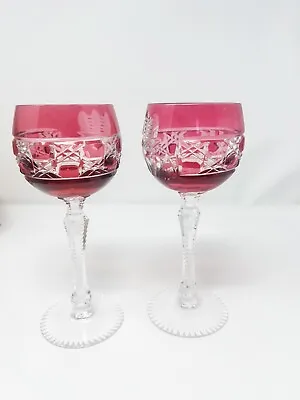 Buy Bohemian Celtic Clear Stemmed Wine Glasses Set Of 2 Beautiful Cranberry Color • 75.90£