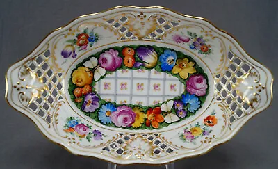 Buy Donath Dresden Hand Painted Floral Butterfly & Gold Reticulated Basket C. 1900 • 155.84£